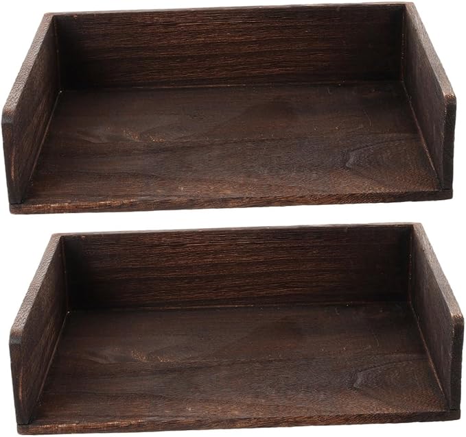 VILLCASE 2pcs Vintage Solid Wood Desk Organizer Desktop Storage Shelf for Office Supplies Books Sturdy Natural Wood Finish Elegant Storage for Home Study Room