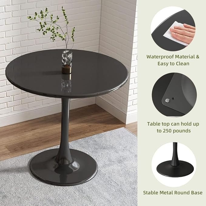 24" Round Tulip Dining Table, Mid-Century Modern Kitchen Table for 2-3 People, Small Space Bistro Table for Kitchen Living Room Balcony Office