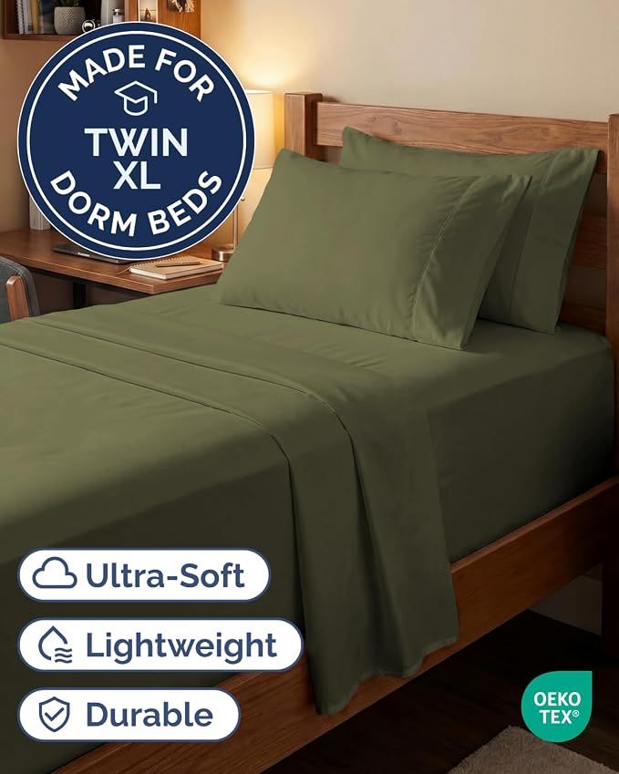Extra Deep Twin XL Sheet Set - 4 Piece College Dorm Bed Sheets Set with Extra Deep Pockets - Ultra-Soft, Comfy & Breathable Bedding for Women, Men, Kids & Teens - Wrinkle & Fade Resistant - Sage Green