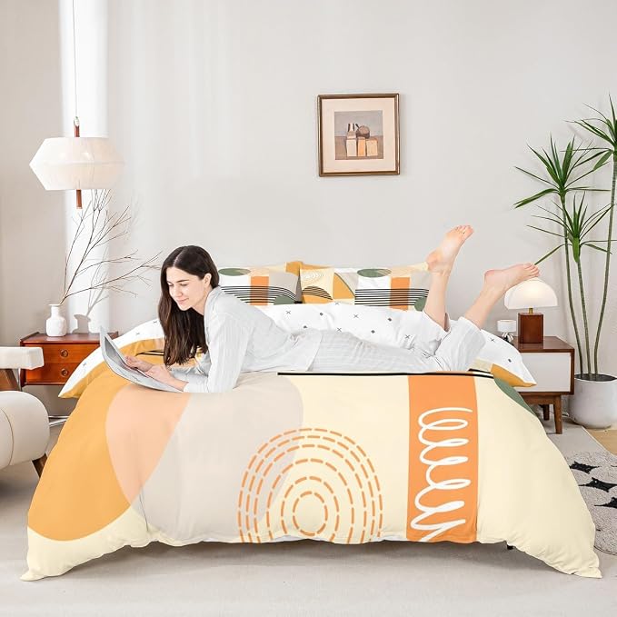 Erosebridal Yellow Abstract Duvet Cover King Size for Kids Teens Girls | Colorful Geometric Comforter Cover Minimalist Circle Modern Bedding Set Boho Contemporary Aesthetic Bed Set