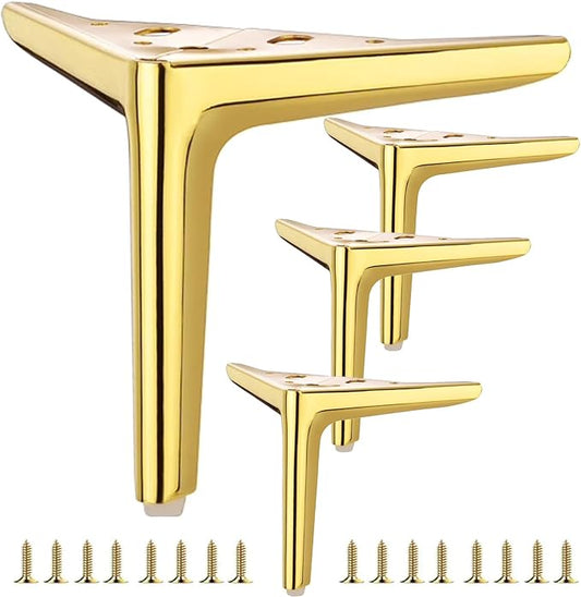 7 inch /18cm Shiny Gold Metal Furniture Legs Set of 4, Modern Style Furniture Legs, DIY Replacement for TV Stand, Sofa, Chair, Cabinet Cupboard