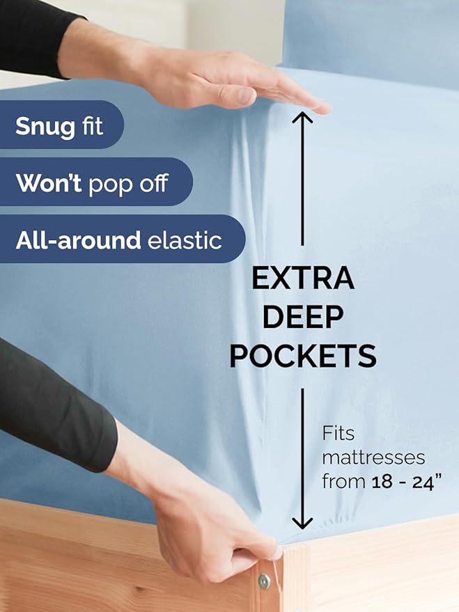 Extra Deep King Sheet Set - 6 Piece Breathable and Cooling Sheets - Hotel Luxury Bedding for Women, Men, Kids & Teens - Easy & Secure Fit - Soft, Wrinkle Free and Comfy - Extra Deep Pockets - Sky Blue