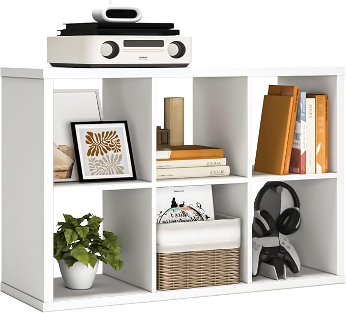Endearing Limons【2026 Wooden Thick Border 6 Cube Shelf Storage Organizer with Anti-Tipping Kits + Reversible Open Back Bookcase (11 * 11 Unit Cell White)