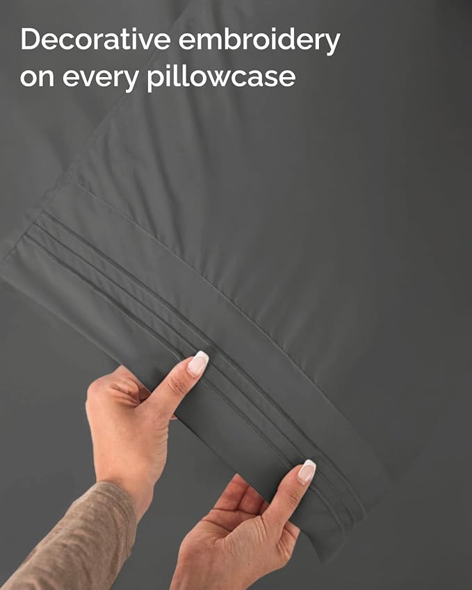 Twin Size 3 Piece Sheet Set - Comfy Breathable & Cooling Sheets - Hotel Luxury Bed Sheets for Women & Men - Deep Pockets, Easy-Fit, Extra Soft & Wrinkle Free Sheets - Charcoal Oeko-Tex Bed Sheet Set