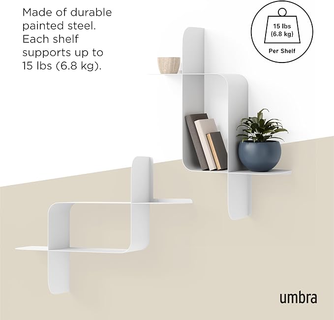 Umbra Montage Floating Wall Shelf, Metal, Set of 2, White