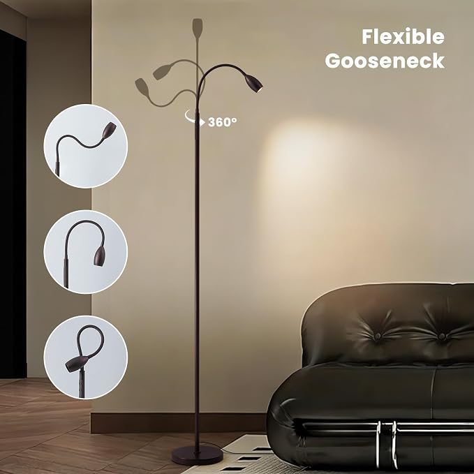 Reading Floor Lamp, Dimmable LED Floor Lamp with Remote, Standing Lamp with Flexible Gooseneck, Zoomable Spotlight, Reading light, Task Crafting Tall Lamps for Living Room Office Bedroom(Brown)