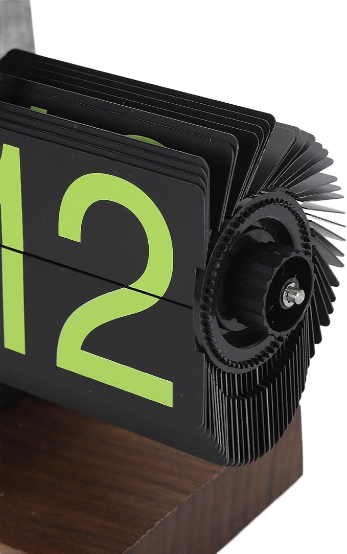 FOSA Flip Desk Clock, Retro Vintage Flip Desk Table Clock, Digital Sided Large Numbers Mechanical Flip Clock Wood Base for Living Room, Study Room and Office（Frosted Black）