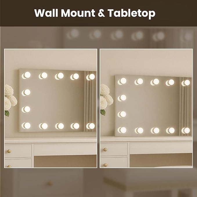 WTTY 96"x36" Hollywood Vanity Mirror with Lights, Wall-Mounted Makeup Mirror with 3 Color Temperatures, Stepless Dimmable Bulbs, Anti-Fog & Shatter-Proof