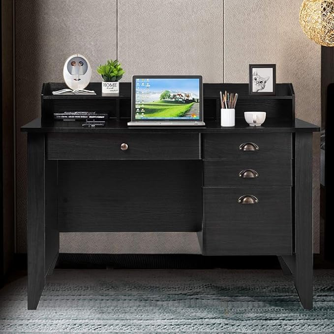 Safeplus 48" Computer Desk with 4 Storage Drawers and Hutch Wood Executive Table for PC Laptop