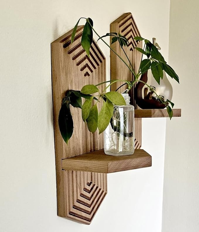Mid Century Modern Hexagon Shelf | Sculptural Wall Decor for Minimalist & Geometric Interiors