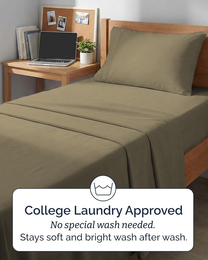 Twin XL Size 3 Piece Sheet Set - Comfy Breathable & Cooling Sheets - Hotel Luxury Bed Sheets for Women & Men - Deep Pockets, Easy-Fit, Extra Soft & Wrinkle Free Sheets - Khaki Oeko-Tex Bed Sheet Set