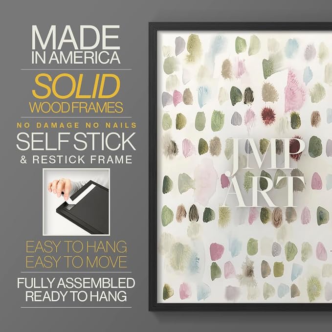 Renditions Gallery Set of 2 Peel & Stick Framed Prints, Hand Drawn Abstract Wall Art, Watercolor Seamless Pattern Wall Decor, Re-Stickable - Ready to Hang - 11"x14" - Black Frame LT588
