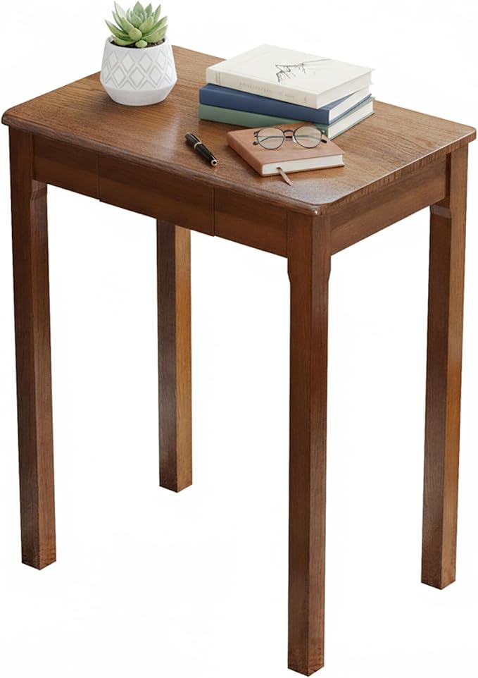 Solid Wood Desk with Drawers - 23.6" Narrow Desks for Small Spaces, Mid Century Modern Desks, Small Wooden Vintage Computer Writing Desk, Study Table for Home Office Bedroom, Walnut