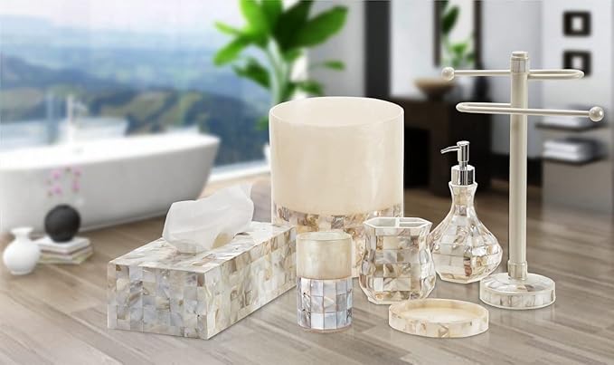 Milano Toothbrush Cup - Electric Toothbrush Holder for Bathroom fits Toothbrushes and Toothpaste - Bathroom Tumbler Cup Finished with Beautiful Mother of Pearl Shells