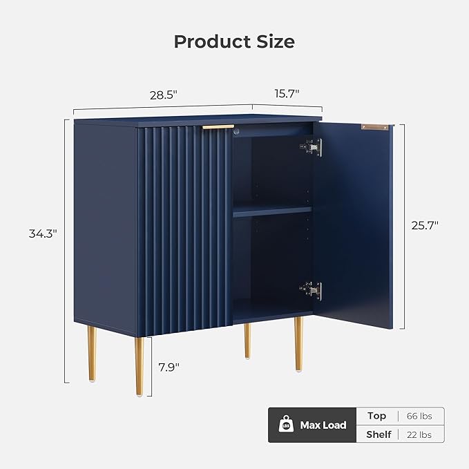 SICOTAS Sideboard Buffet Storage Cabinet, Modern Accent Cabinet with Doors& Adjustable Shelf, Credenza Buffet Table Console Coffee Bar for Kitchen Living Entryway, Navy Blue