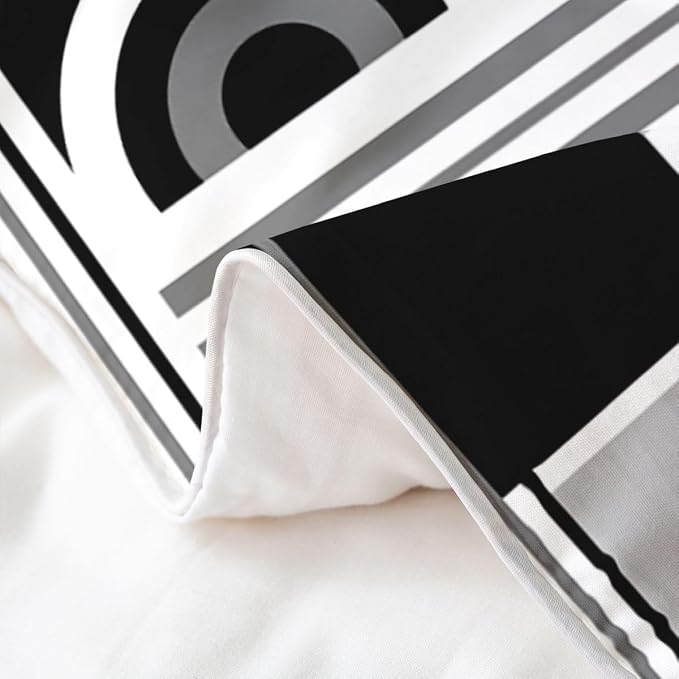 Erosebridal Art Deco Mid Century Duvet Cover Set Retro Modern Abstract Geometric 100% Cotton Comforter Cover Black and White Grey Circles Stripes King Bedding Set, Contemporary Bed Sets