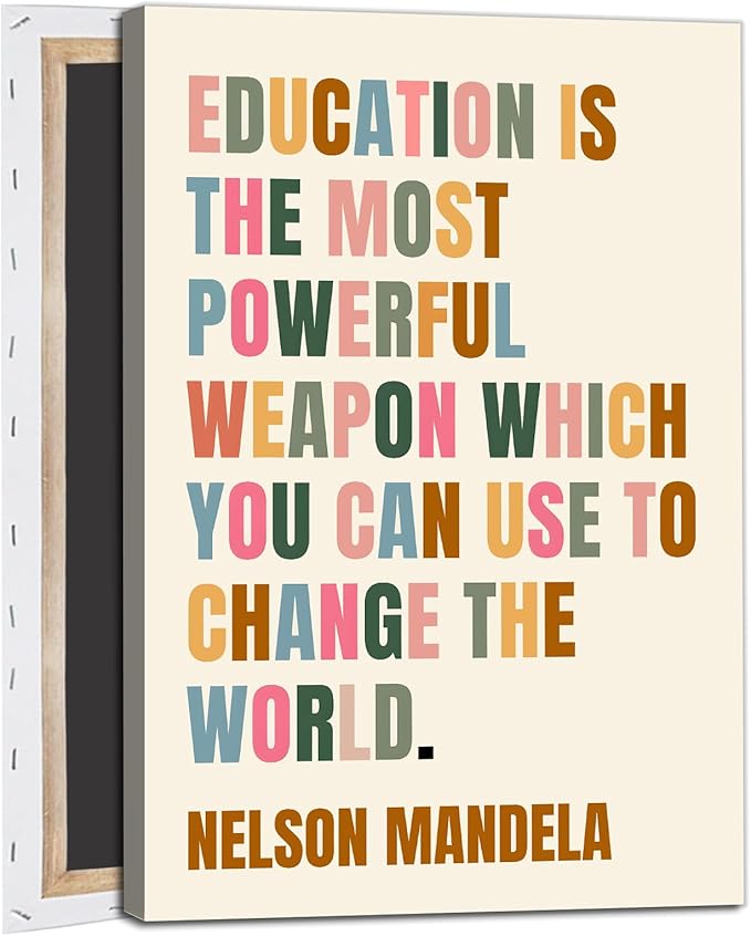 Nelson Mandela Painting Inspirational Word Wall Art Education Quote Poster Motivational Artwork Positive Canvas Wall Art Modern Educational Posters Colorful Inspirational Canvas 16x24inch Framed
