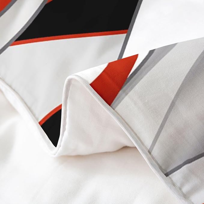 Erosebridal Red Grey Black Lines Bedding Set Full Modern Wave Stripe 100% Cotton Duvet Cover Striped Lines Comforter Cover for Kids Teens Adults Geometric Spiral Print Bed Set 3 Pcs