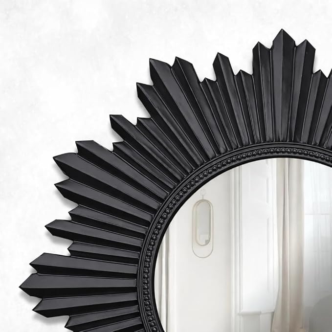 Armanda Collection Sunburst Round Wall Mirror Handmade Resin Frame Decorative Home Accent (Black)