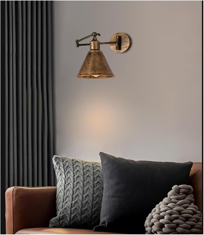 Folding Wall Lamp Retro Rocker Arm Wall Lamp Bedroom Bedside Lamp Iron Art Living Room Study Reading Wall Sconce Swing Arm Adjustable Vintage Wall Mount Light Sconce ( Color : G-Antique color )