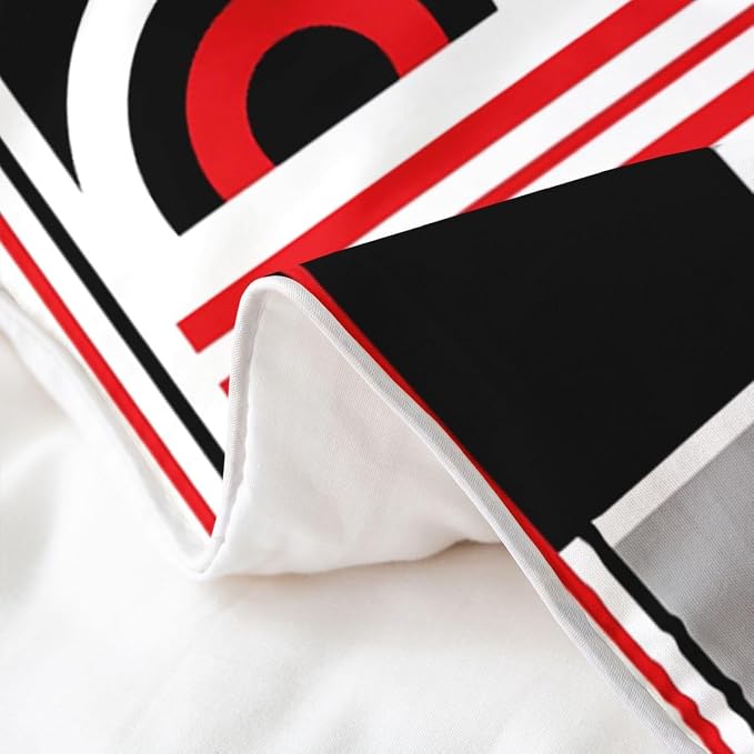 Erosebridal Art Deco Mid Century Duvet Cover Set Retro Modern Abstract Geometric 100% Cotton Comforter Cover Black and White Red Circles Stripes Twin Bedding Sets for Girls, Contemporary Bed Set