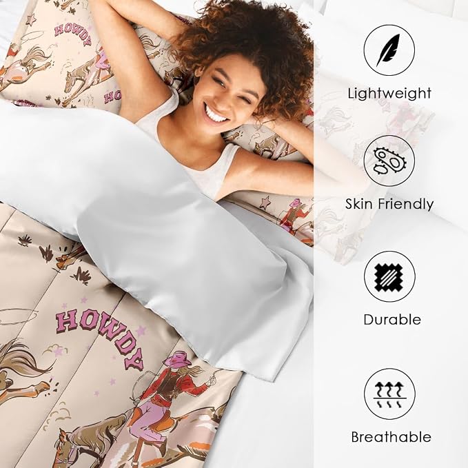 Cowgirl Cowboy Queen Comforter Set, Desert Western Cactus Bedding Set 3 Piece, All Season Soft Toddlers Children Adults Bedroom Bed Decoration Comforter and 2 Pillow Shams