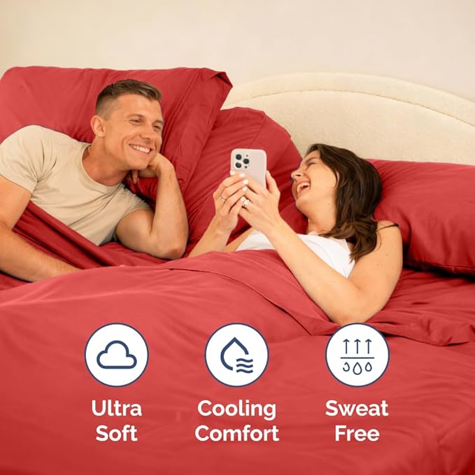 Flex Top Split Head King 4 Piece Sheet Set - Ultra-Soft, Breathable & Cooling Bed Sheets Set - Hotel Luxury Bedding for Women & Men with Deep Pockets - Wrinkle Free & Fade Resistant - Oeko-Tex - Red
