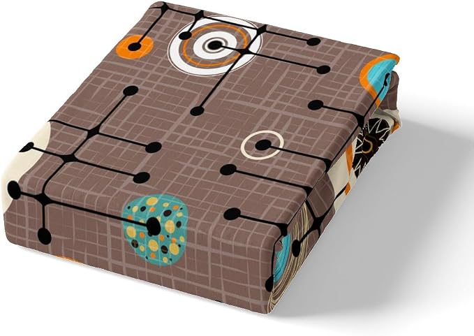 Erosebridal Geometric Grid Bedding Sets Twin Brown Minimalism Comforter Cover, Mid Century Bed Set Retro Atomic Duvet Cover, Rainbow Circles Black Lines Quilt Cover Abstract Room Decor