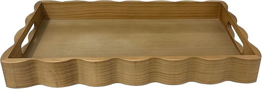 Pine Wood Decorative Tray with Handle, Light Brown | Rectangular, Wooden Serving Tray, For Breakfast in Bed, Coffee Table & Dining Table Use, Living Room & Bedroom Decor