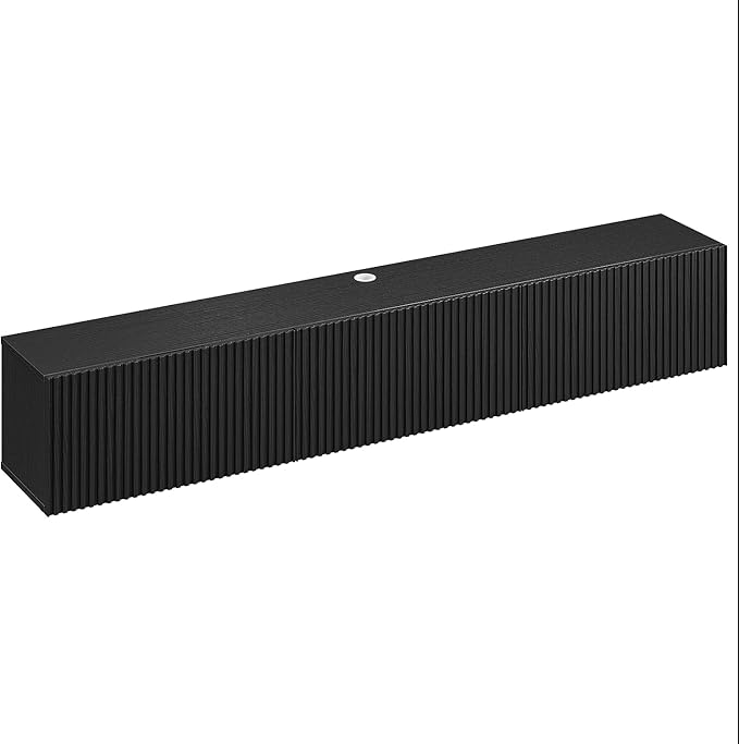 Floating TV Stand with 3 Doors,55IN Wall Mounted TV Cabinet,Slatted Floating Media Console Entertainment Center with Storage,Under TV Shelf for Bedroom Living Room,Black