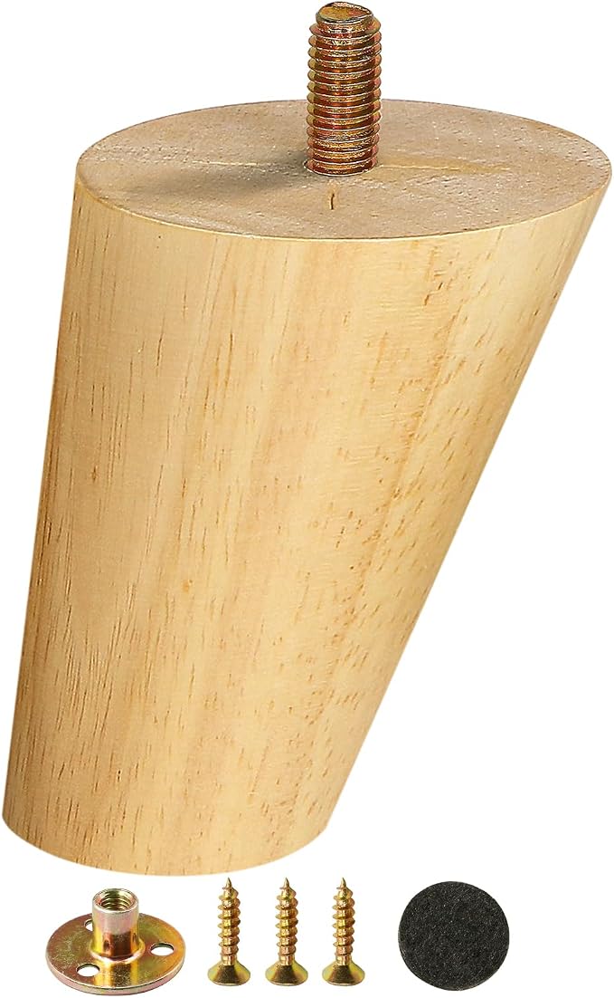 FoDau770 Rubber Wood Furniture Legs 5 Inches, 5/16" UNC Slant Tapered Wood Feet Mid Century Sofa Legs, Wooden Furniture Feet Replacement Parts for Cabinet Couch Dresser Chair Ottoman Table