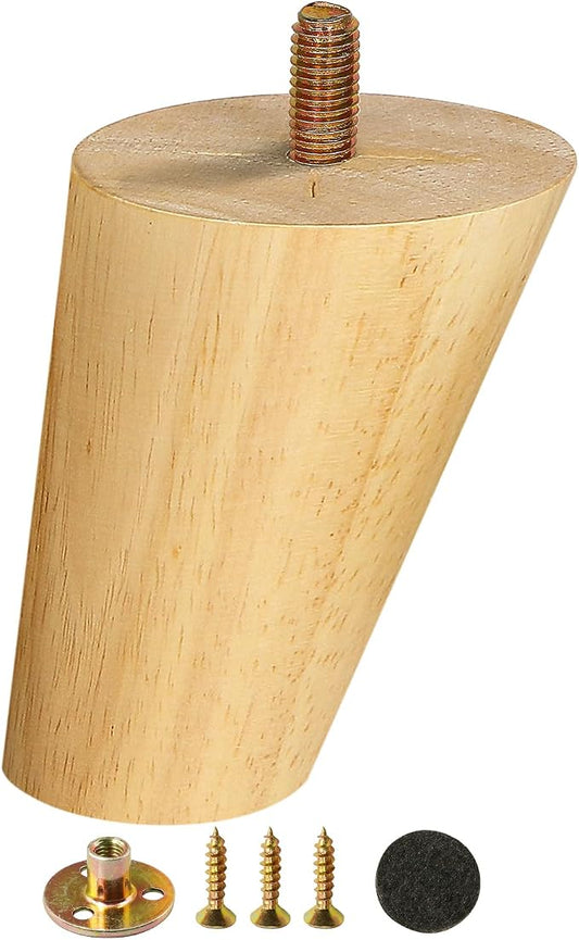 FoDau770 Rubber Wood Furniture Legs 5 Inches, 5/16" UNC Slant Tapered Wood Feet Mid Century Sofa Legs, Wooden Furniture Feet Replacement Parts for Cabinet Couch Dresser Chair Ottoman Table