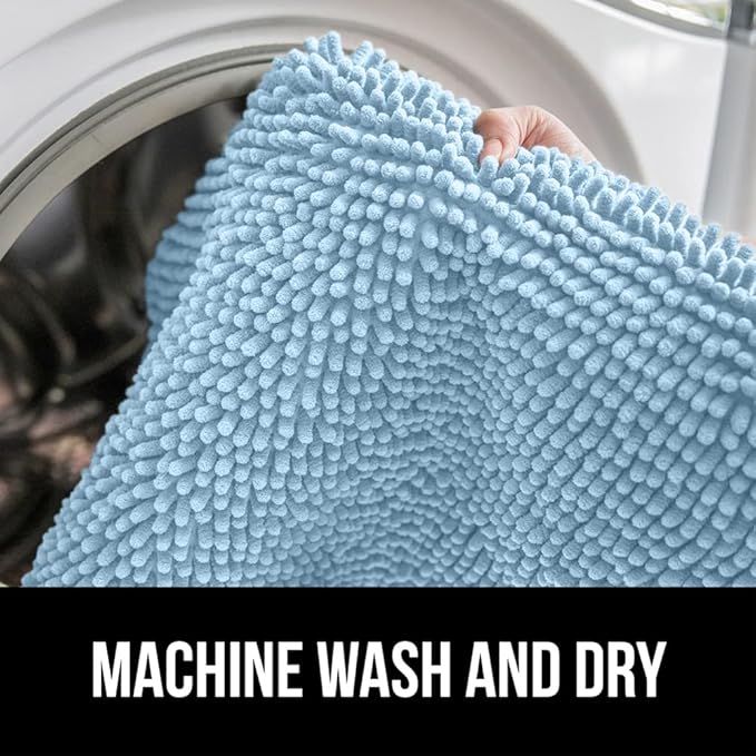 GORILLA GRIP Bath Rug Mat, Thick Soft Absorbent Chenille, Quick Dry Microfiber Mats, Rubber Backing Washable Shower Floor Rugs, US Designed Bathroom Bathmat Home Decor Accessories, 24x17, Sky