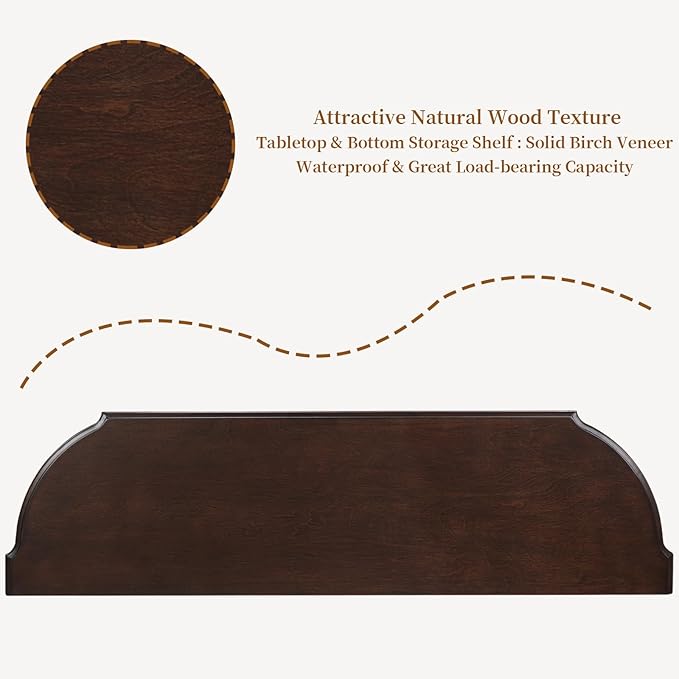 Solid Wood Retro Curved Console Table, 43" Half Moon Console Table Sofa Table Entryway Table with 3 Drawers Open Shelf Pine Roman Legs Curved Corners for Living Room,Entryway,Hallway,Espresso