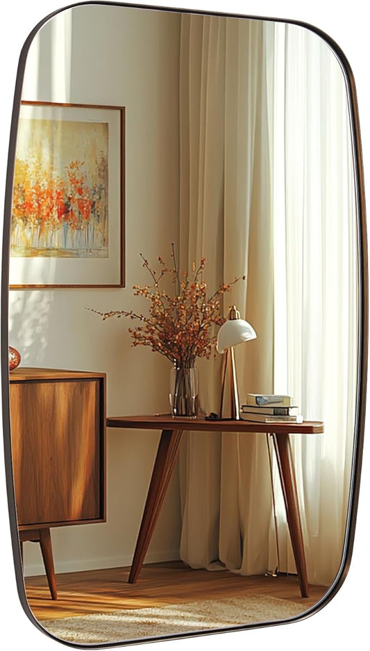 ANDY STAR Brushed Bronze Bathroom Mirror, 32x48 Oblong Mirror with Stainless Steel Metal Frame, Oval Vanity Mirror for Over Sink, Modern Anti Rust Wall Mounted