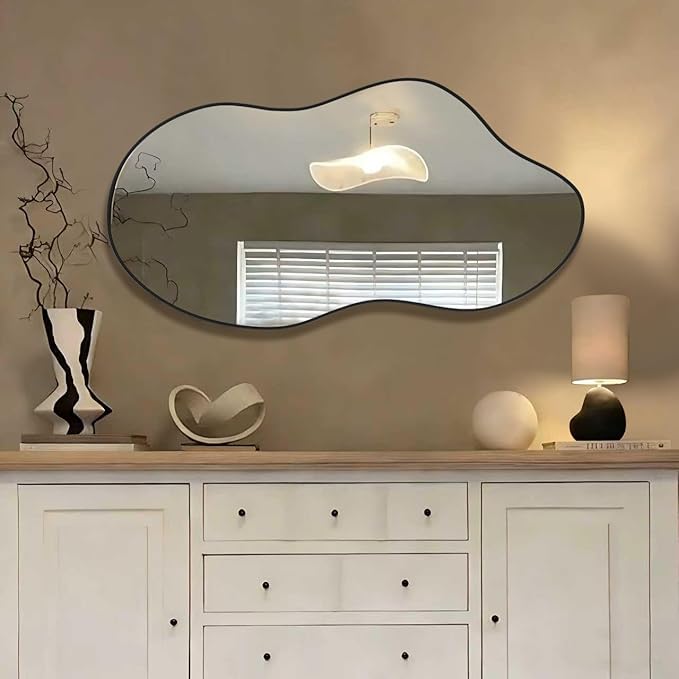 Irregular Wall Mirror 24×46 Inch Wall Mirrors Decorative Black Modern Asymmetrical Abstract Mirror for Bathroom Bedroom Living Room Entryway Hallway