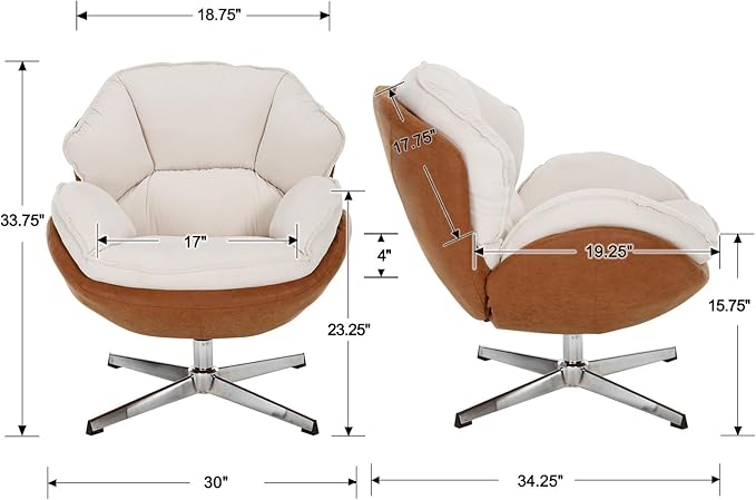 Swivel Accent Chair, Chenille Upholstered Modern Living Room Chair with Backrest 360 Degree Metal Base Armless Reading Chair for Bedroom, Beige