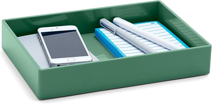 Poppin Stackable Medium Accessory Tray - Modular Lacquer Desk Trays for Office Organization, Color-Coordinated Office Supplies for Desk, Paper Trays (Sage, Medium Accessory)