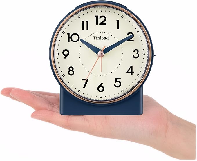 Tinload 4.3" Retro Analog Alarm Clock, Vintage Decor, No Ticking Silent, Easy to Set, Gradual Rise Alarm, On/Off Switch on Side, Gentle Wake, Snooze, Lighted on Demand, Battery Operated, Retro Blue