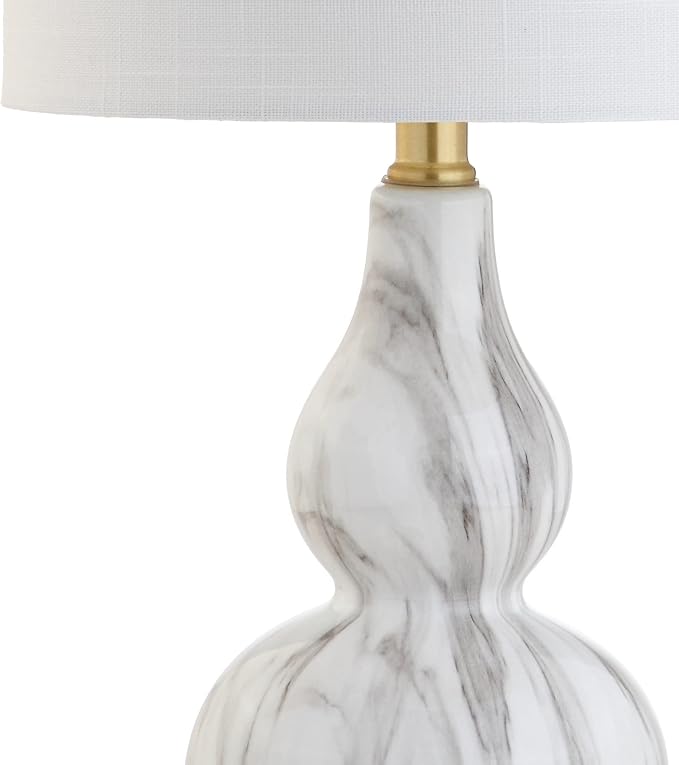 JONATHAN Y 20.5" Black/White Glass Table Lamp, Modern Gourd Bedside Nightstand Lamp for Bedroom, Living Room, White Linen Shade, LED Bulb Included (JYL1028D)