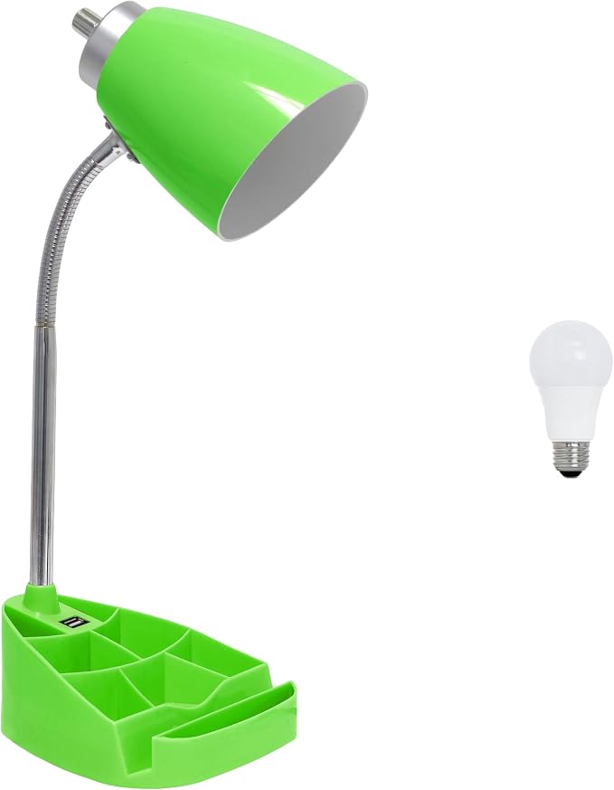 Simple Designs LD1056-GRN-LB 18.5" Gooseneck Organizer Desk Lamp with iPad Tablet Stand Book Holder and USB Port, with LED Bulb, Green