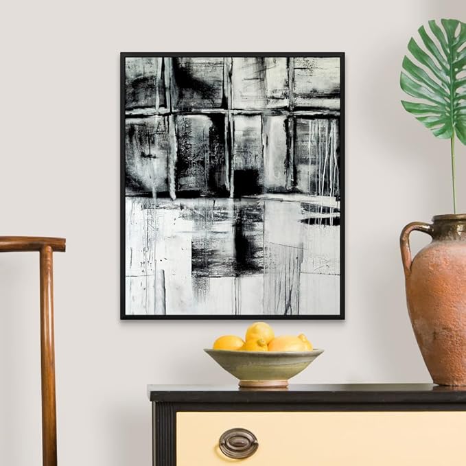 CANVAS ON DEMAND Looking Through White Float Framed Canvas Wall Art Print by Erin Ashley, Contemporary, Abstract, Modern, Home Decor, Black and White Artwork,20" x24in