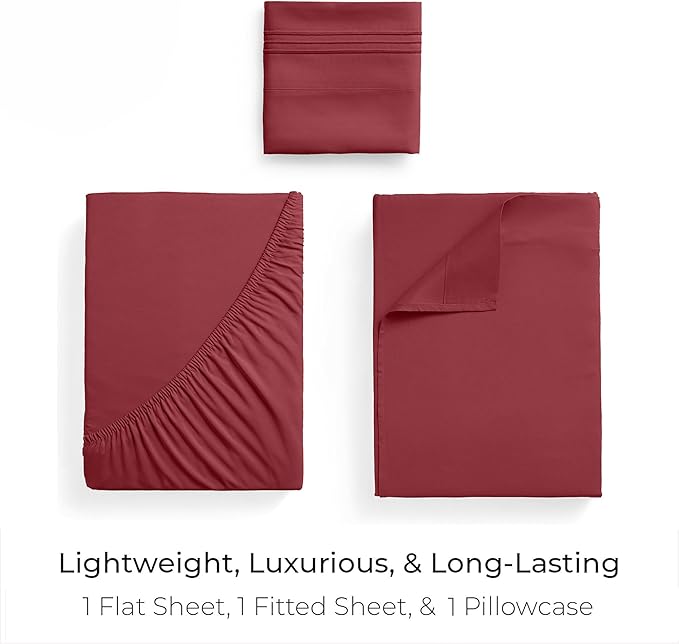 Mellanni Twin Sheets Set - 3 PC Iconic Collection Bedding - Hotel Luxury, Extra Soft, Cooling Bed Sheets - Wrinkle, Fade, Stain Resistant (Twin, Brick Red)