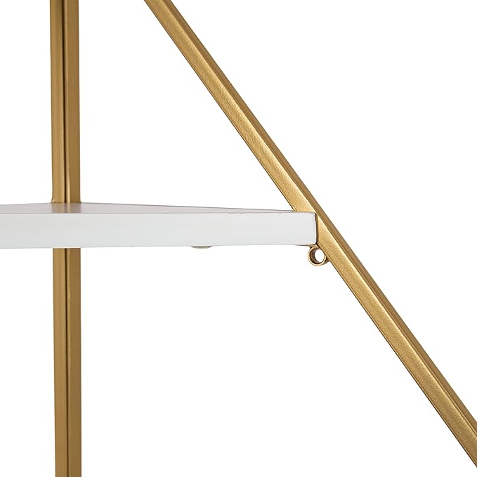 Kate and Laurel Melora Modern Glam Corner Shelf; 24 x 17 x 38; White and Gold; Glamorous Floating Corner Shelving with Four Shelves and Unique Geometric Shape