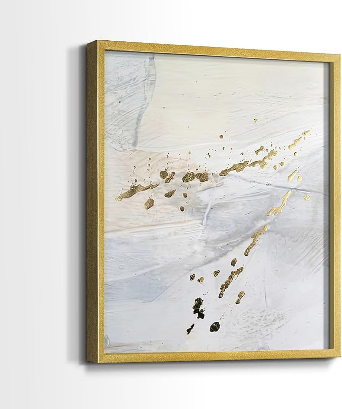 Renditions Gallery Set of 2 Peel & Stick Framed Prints, Modern Abstract Wall Art, Gold Sprinkle Oil Painting Wall Decor, Re-Stickable - Ready to Hang - 16"x20" - GOLD Frame LT588