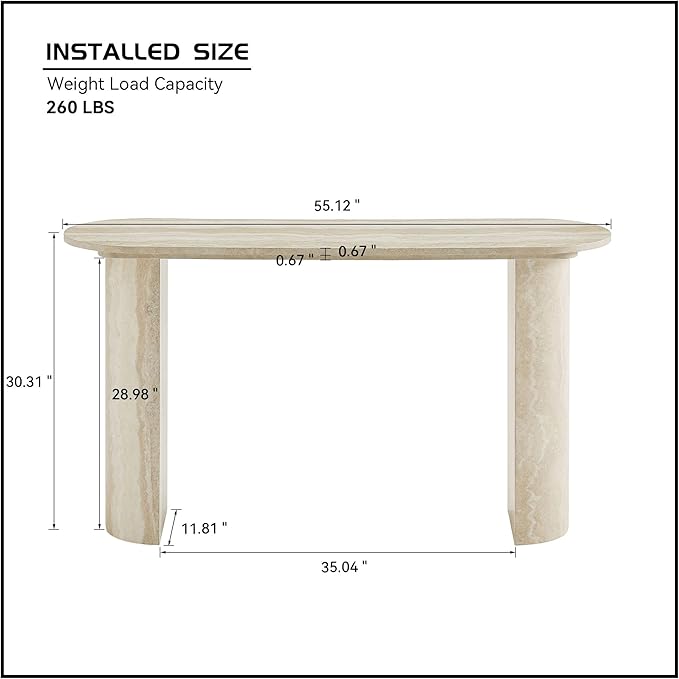 Faux Mars Marble Pattern Console Table, 55.12" Skinny Long Sofa Table Behind Couch with Rounded Edges, Wooden Narrow Sofa Table Hall Table for Living Room Foyer Entrance Hallway, Marble