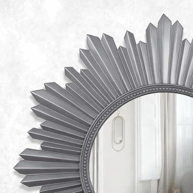 Armanda Collection Sunburst Round Wall Mirror Handmade Resin Frame Decorative Home Accent (Gray)