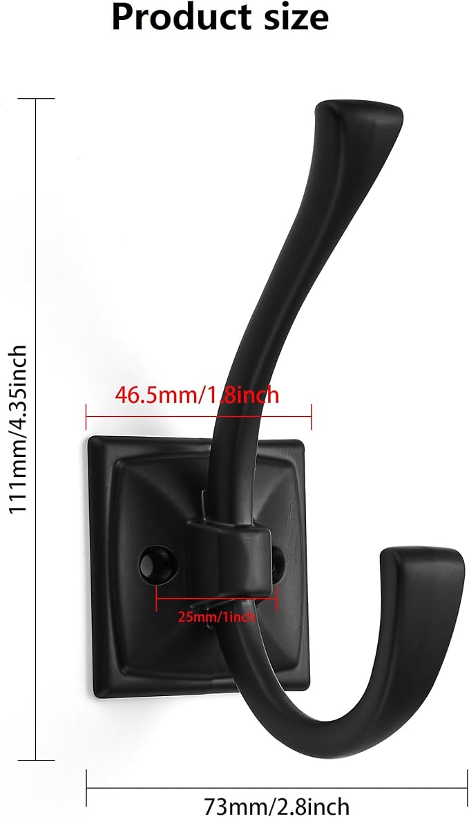 5 Pack Decorative Heavy Duty Towel Hooks for Hanging Robe Double Matte Black Coat Hooks Wall Mounted with Screws for Key, Towel, Bags, Cup, Hat