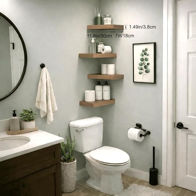 Bathroom Floating Shelves for Wall, Smoke Gray Small 11.8" Floating Shelf for Storage, Display and Farmhouse Rustic Home Decor, Perfect Over Toilet for Bedroom, Kitchen or Living Room, 2-Pack
