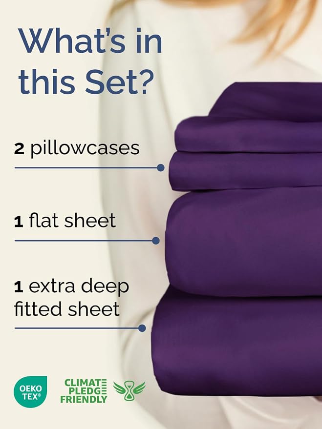 Extra Deep Twin Sheet Set - 4 Piece Breathable and Cooling Sheets - Hotel Luxury Bedding for Women, Men, Kids & Teens - Easy & Secure Fit - Soft, Wrinkle Free and Comfy - Extra Deep Pockets - Purple